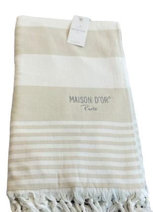 Пляжное полотенце maison dor primavera beach beige white хлопок 100-200 см кремовое