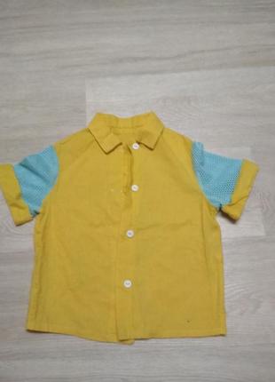 Рубашка сине-желтая хб, лето 3-4 года
