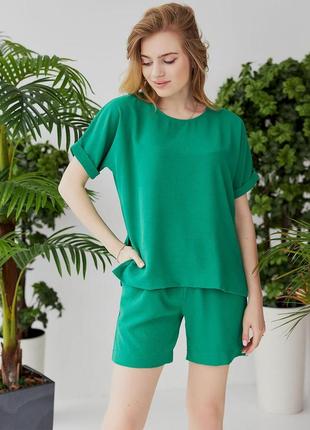 Яркий летний повседневный костюм футболка и шорты зеленый 42-44, 44-46, 46-48