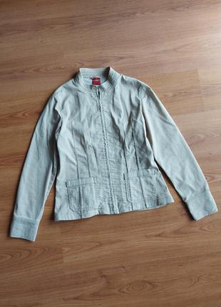 Бежевый коттоновый пиджак жакет куртка на замке с карманами olsen, p. 382 фото