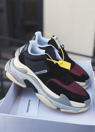 Кроссовки balenciaga triple s 2 v цвет черный с бургунди5 фото