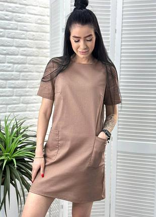 ☀️ женское летнее платье лен с карманами