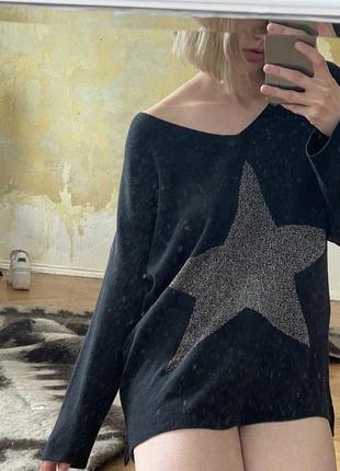 Starcore удлиненный свитер с глиттер звездами звездочки на локтях made in italy4 фото