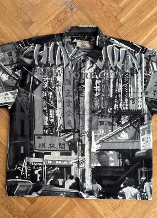 Винтажная rare рубашка clench jeans с прекратим мегаполиса new york city china town made in korea гавайка (american apparel, sun surf )