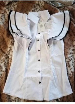 Снижка 3 дня!ошатная белая блуза с рюшами черный кант3 фото