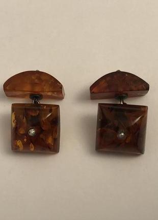 Винтажные запонки янтарь, серебро.