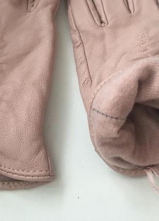 Теплые кожаные перчатки на флисе утеплённые, цвет розовая пудра, натуральная кожа2 фото
