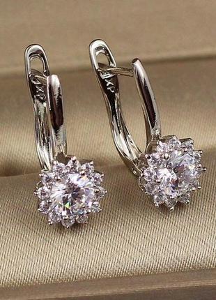 Серьги xuping jewelry хризантема 1.7 см серебристые2 фото