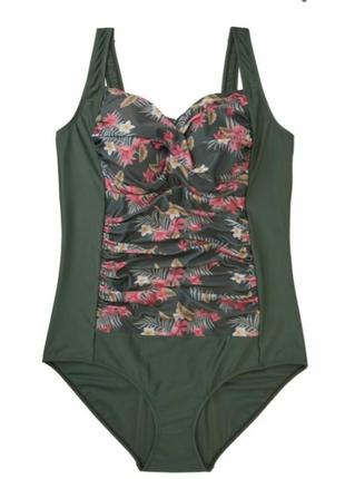 Мегакрутой слитный купальник в тропический принт супер батал janina