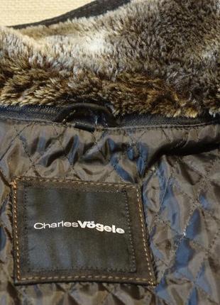 Утепленная прямая темно-коричневая кожаная куртка со съемной меховой манишкой charles vögele xl.5 фото