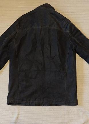 Утепленная прямая темно-коричневая кожаная куртка со съемной меховой манишкой charles vögele xl.8 фото