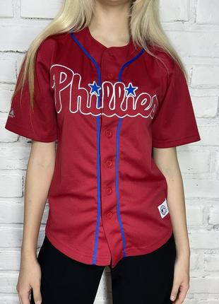 Футболка на пуговицах philadelphia phillies majestic филадельфия филлис джерси