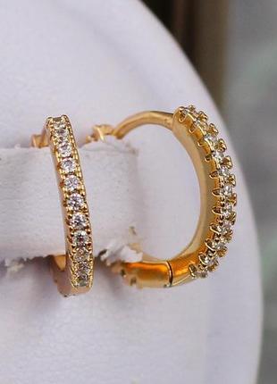 Сережки xuping jewelry доріжка з каменів спереду та ззаду 1.3 см золотисті