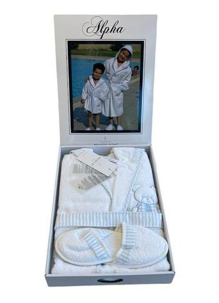 Дитячий халат maison d'or alpha kids white-blue бавовна 8 років білий