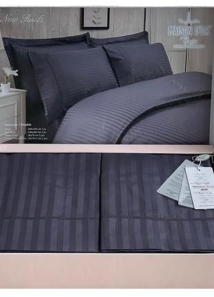 Комплект постільної білизни maison d'or  new rails antracite сатин 220-160*2 см темно сірий