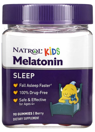 Natrol, kids, мелатонин, для детей от 4 лет, ягодный вкус, 90 жевательных конфет