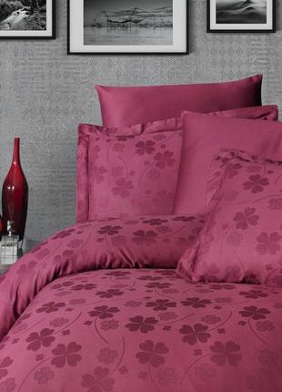 Комплект постільної білизни first сhoice jacquard dark series clover dark red бавовна 220*200 см червоний2 фото