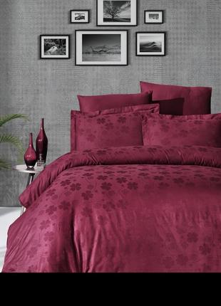 Комплект постільної білизни first сhoice jacquard dark series clover dark red бавовна 220*200 см червоний