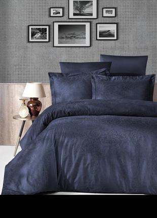 Комплект постільної білизни first сhoice jacquard dark series tecna navy blue бавовна 220*200 см синій