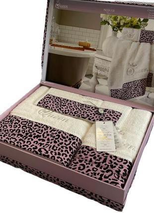 Набор полотенец maison d'or queen ecru-dark lilac махровые 30-50 см,50-100 см,85-150 см кремовые