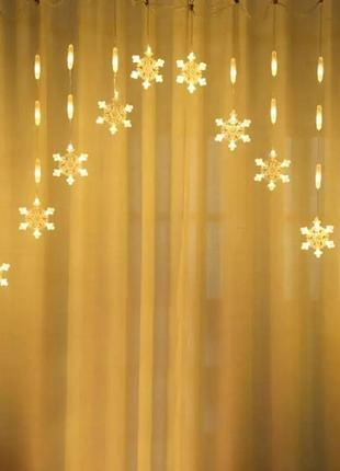 Гирлянда штора арка, снежинки 3 м, 220v, теплая белая / светодиодная led гирлянда /...