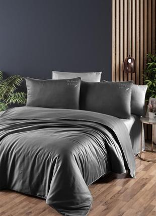 Комплект постельного белья first choice deluxe dark series timeless anthracite хлопок 200-220 см темно-серый