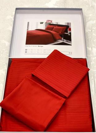 Комплект постільної білизни тас premium stripe kirmi страйп сатин 220-200 см червоний3 фото