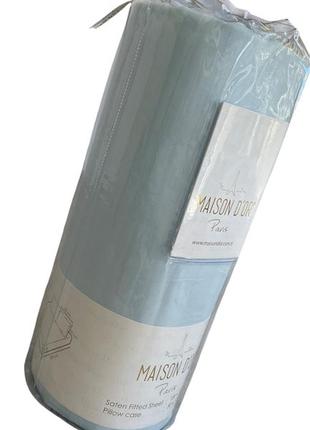 Простынь на резинке с наволочками maison dor satin led fitted blue сатин 180*200 см +28 см,50*70 см голубая