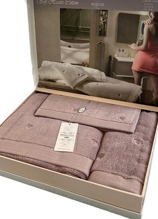 Набор полотенец maison d'or soft hearts darc lilac махровые 30-50 см,50-100 см,85-150 см сиреневый