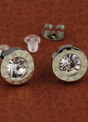 Серьги  xuping jewelry римские цыфры 10 мм серебристые