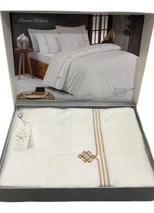 Комплект постільної білизни maison d'or maison deluxe beige люкс сатин 220-200 см білий
