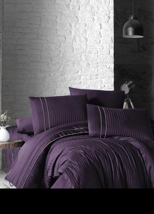 Комплект постельного белья first choice deluxe dark series stripe style purple хлопок 220-200 см фиолетовый