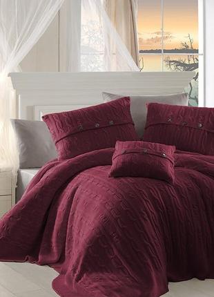 Комплект постельное белье с вязаным покрывалом nirvana excellent bordo хлопок 220-240 см бордовый