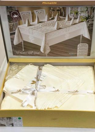 Скатерть c салфетками monalife cream 160-220 см полиэстер кремовая