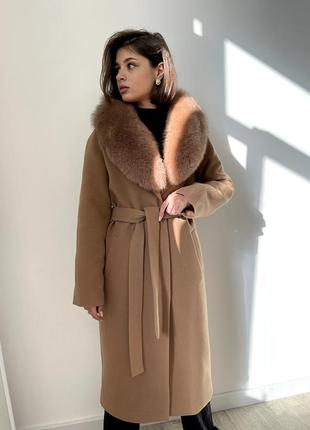 Женское кашемировое зимнее пальто женское пальто с мехом песца