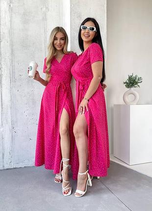 Стильное, длинное платье в горошек на запах10 фото