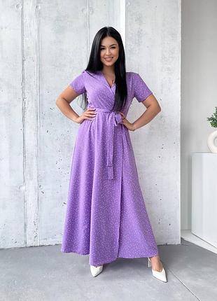 Стильное, длинное платье в горошек на запах5 фото