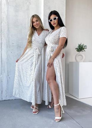 Стильное, длинное платье в горошек на запах7 фото