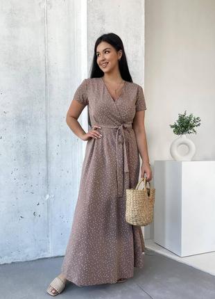 Стильное, длинное платье в горошек на запах6 фото