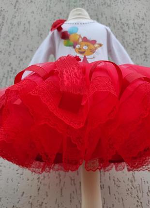 Костюм карамельки набор одежды три кота красная юбочка футболка с именем детский...