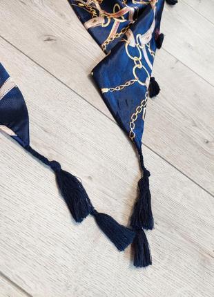 Темно-синий платок с кисточками🔹принт цепи-ремни🔹city wear women veritas