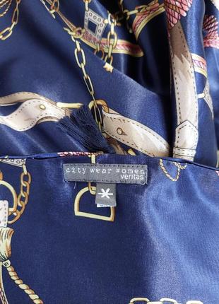 Темно-синий платок с кисточками🔹принт цепи-ремни🔹city wear women veritas