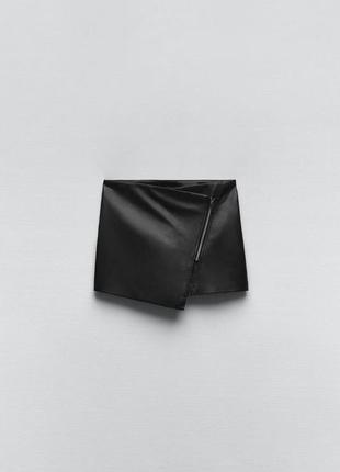 Черная мини-юбка из искусственной кожи zara кожаная юбка зара