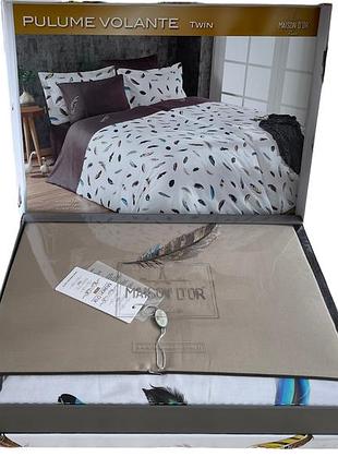 Комплект постільної білизни maison d'or pulume volante beige сатин 220-160*2 см темно бежевий