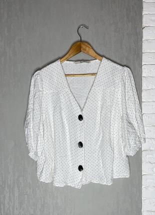 Блуза з короткими об’ємними рукавами блузка в горошок з оригінальними ґудзиками льон і віскоза tu, xxxl 54-56р3 фото