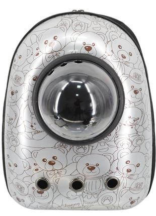 Рюкзак для переноски кошек и собак с иллюминатором cosmopet серебряный медвеженок1 фото
