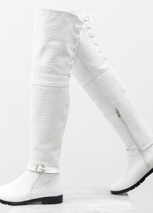 Кожаные  белые  стильные ботфорты ,сзади на шнуровке осень-зима7 фото