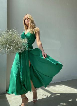 Сукня шовкова міді легка зелена р.с/м9 фото