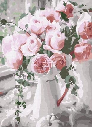 Картина за номерами малювання букет ніжних троянд40х50 см набір для розпису, фарби, пензля, полотно