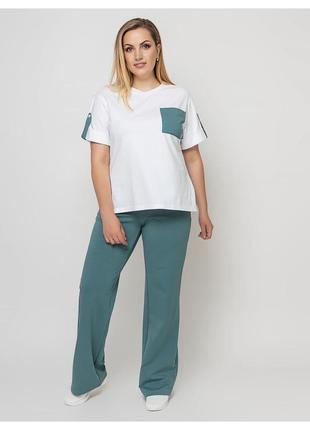 Костюм-двійка жіночий літній штани з трикотажу двонитка, футболка - кулір розмір від 48 до 60